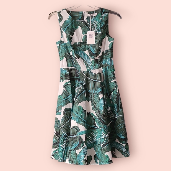 NWT Grace Karin Green and White A-Line Tropical Sundress - Picture 1 of 5